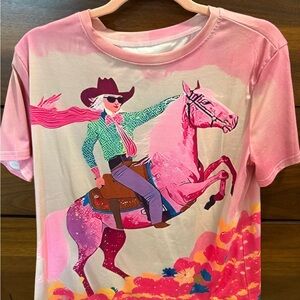 Unbranded Pink Rhinestone Cowgirl Graphic T-shirt Rodeo Festival XL